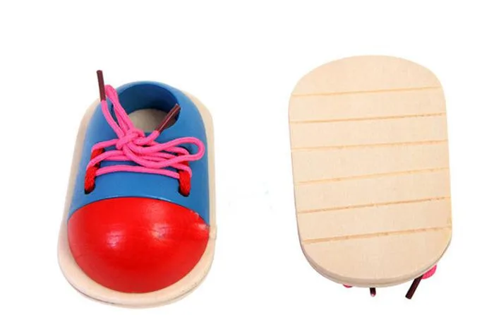 1 шт., модная обувь для малышей на шнуровке, Монтессори, Детские деревянные игрушки, Обучающие игрушки, разные цвета