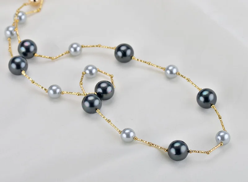 Новое модное черное ожерелье с имитацией жемчуга, двухцветное ожерелье, 8 мм, 10 мм, градиентное ожерелье с раковинами, 60 см