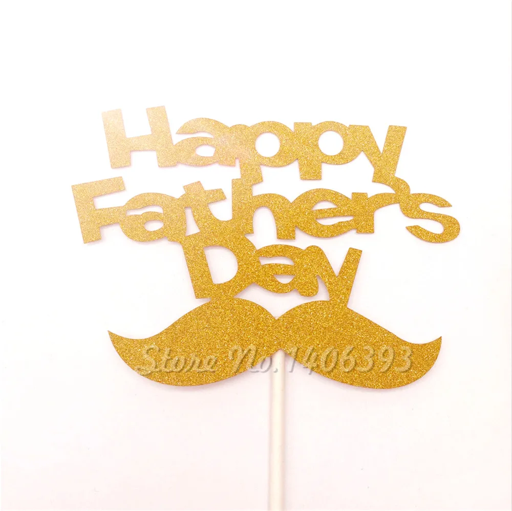 

24pcs/lot Glitter Paper golden mustache Cupcake Toppers Tropical Happy Father's Day Party Decors Wedding Favors Cake Decoration