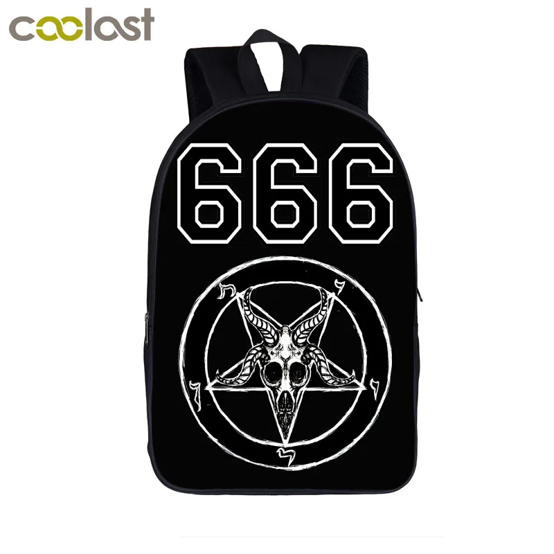 666/حائل الشيطان/Baphomet على ظهره النساء الرجال عارضة السفر أكياس صبي مراهق الفتيات الحقائب المدرسية محمول على ظهره طفل كتاب حقيبة