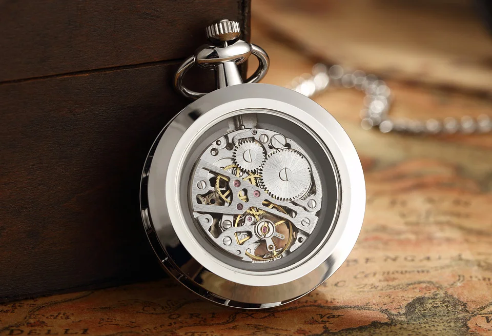 Винтаж часы цепочки и ожерелья стимпанк Скелет механический Fob карманные часы на цепочке Римский номер кулон ручной обмотки для мужчин для
