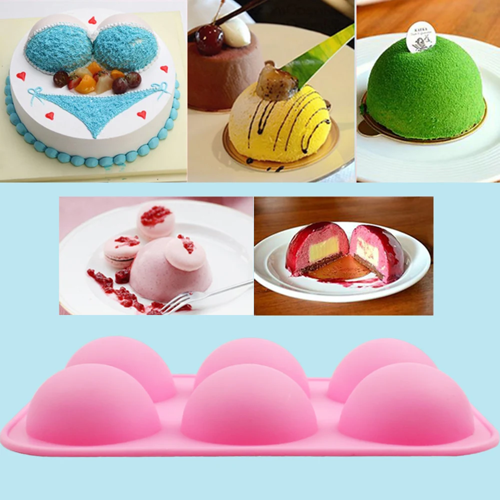 BAKHUK DIY Silicone Half Sphere Cake Mold Soap Mold Jelly Pudding Chocolate Mold, 6 Cavities