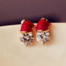 1 пара, женские модные хрустальные стразы, шапка Санты, рождественские серьги, новинка, серьги-гвоздики, вечерние ювелирные изделия