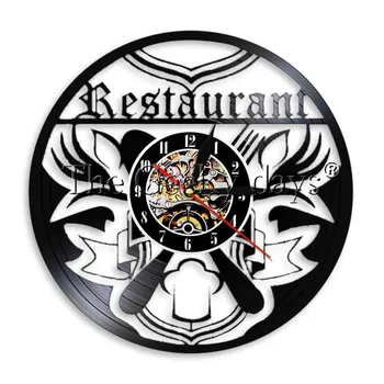

1Piece Knife Fork Wall Clock Vinyl Clock Restaurant Food LP Record Time Clock LED Light Chelf Timepiece Kitchen Decorative