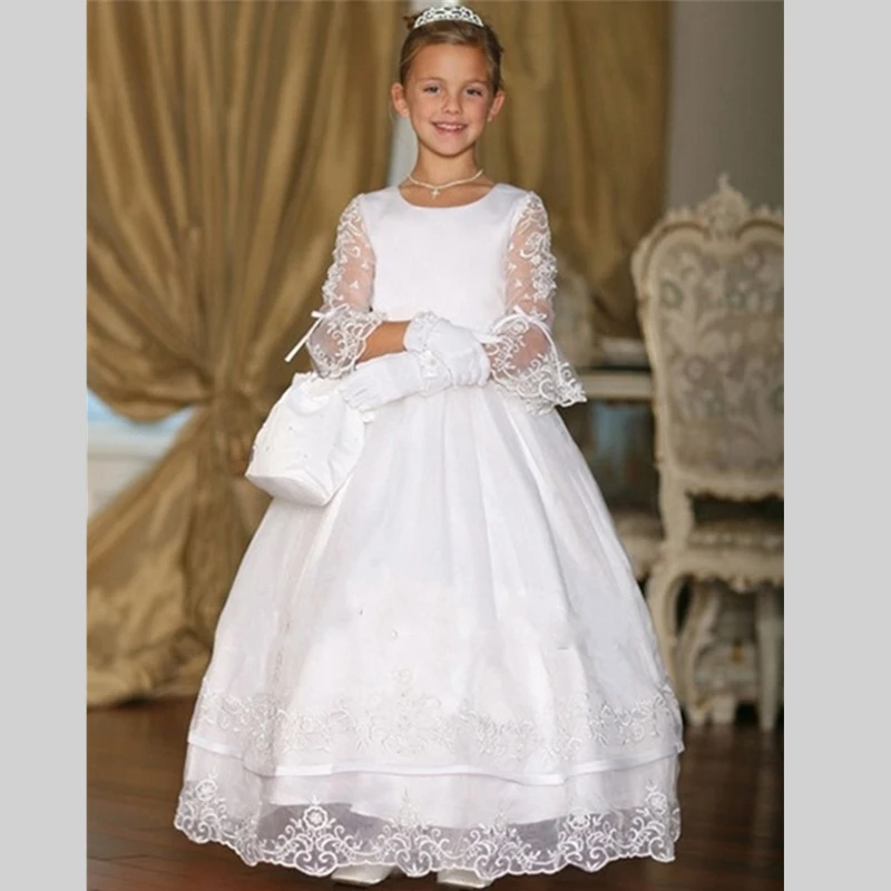 

2017 Flower Girl Dresses for weddings first communion dresses for girls Tulle Ball Gown Half Sleeve girls pageant dresses