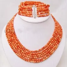 Свадебные мода украшения женская 6 строки живописные коралловые бусины ожерелье и браслет замечательный дворянство прекрасно свадебный счастливицы