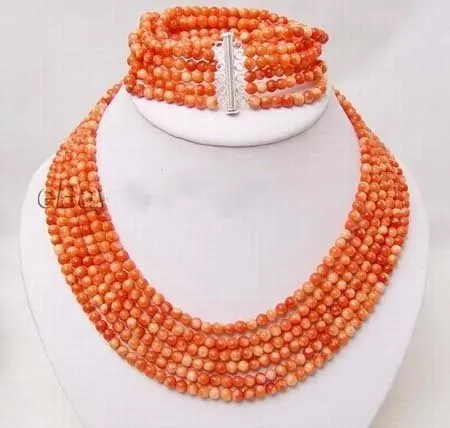 Bridal Fashion Jewellery Women's 6 Strings fine coral beads necklace and bracelet Wonderful Nobility Fine Wedding  Lucky Women's