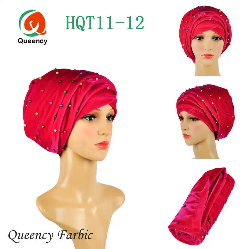Модный тюрбан в африканском стиле и шарф, цветной бисер мягкий Африканский головной убор геле, Африканский тюрбан в стиле геле, женский головной убор, для женщин. HQT11 - Цвет: fushia