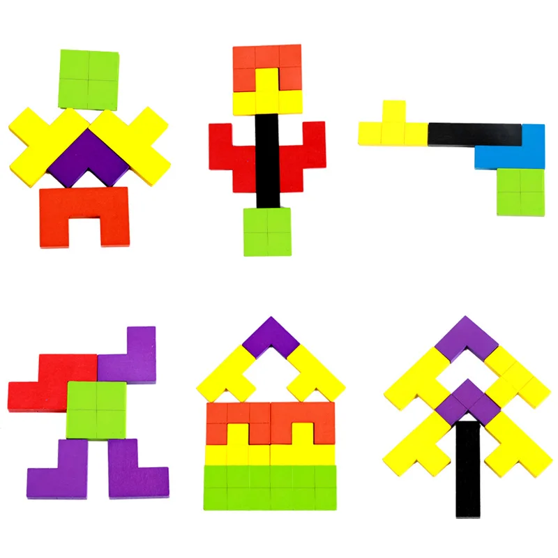 Деревянный тетрис головоломка игрушка головоломка Tangram головоломка красочные 3D русские блоки игра Монтессори развивающий подарок для