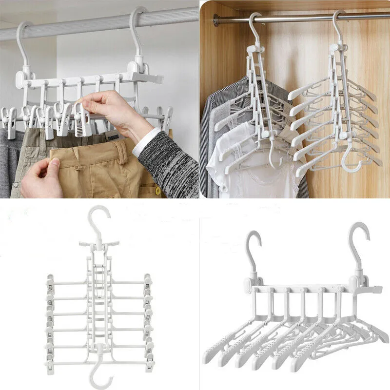 

New Plastic Hanger Wardrobe Closet Bar Clothes Coat Organizer Space Saver