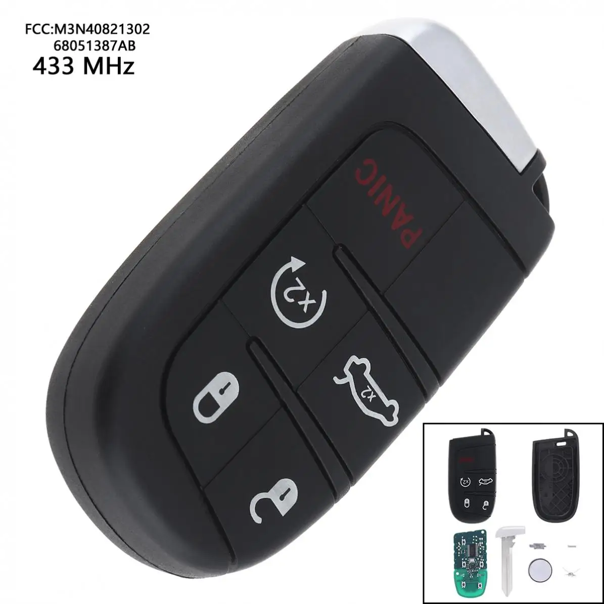 

5 Buttons 433MHz Keyless Uncut Flip Remote Key Fob Transmitter Push Start Fobik M3N40821302 68051387AB for Dodge