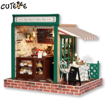 

CUTEBEE Doll House Miniature DIY Dollhouse With Furnitures Wooden House The Star Coffee Bar Toys For Children Birthday Gift Z05