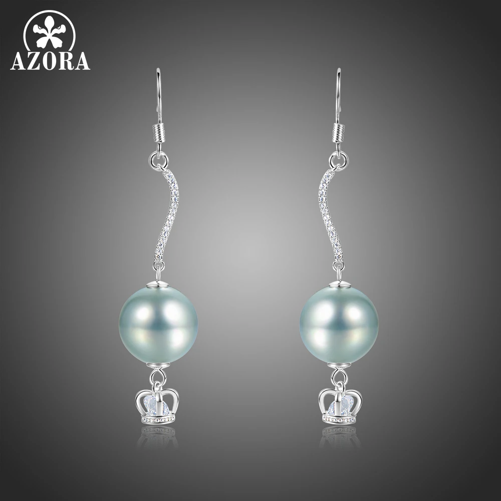 

AZORA Crown Pearl Drop Earrings Clear Cubic Zirconia Dangle Earrings For Women Lady Classic Jewelry Best Friends Gifts TE0373