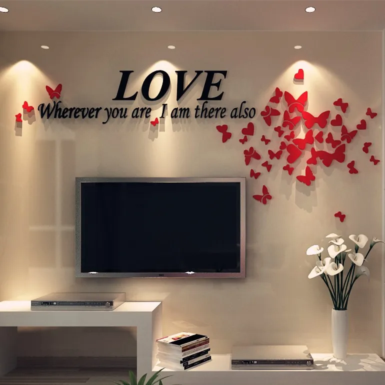 5 Colors TV backdrop wall stickers Butterfly 100*40 Modern Diy 3D