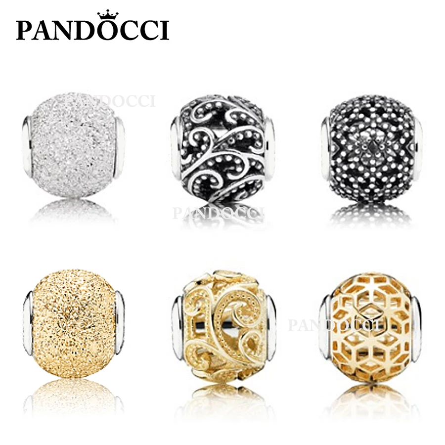 

PANDOCCI Genuine 925 Sterling Silver Hollowed out pattern Charm bead Fit collocation DIY Bracele & bangle Jewelry Wholesale