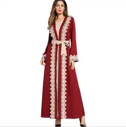 Новая мода Европейский стиль большие качели Большие размеры мусульманское платье Кружева крючком поддельные из двух частей арабские