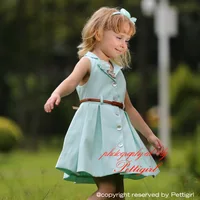 New Arrival Light Green Girls One Pcs  Dresses With Belt Children Autumn Wears GD80718-05