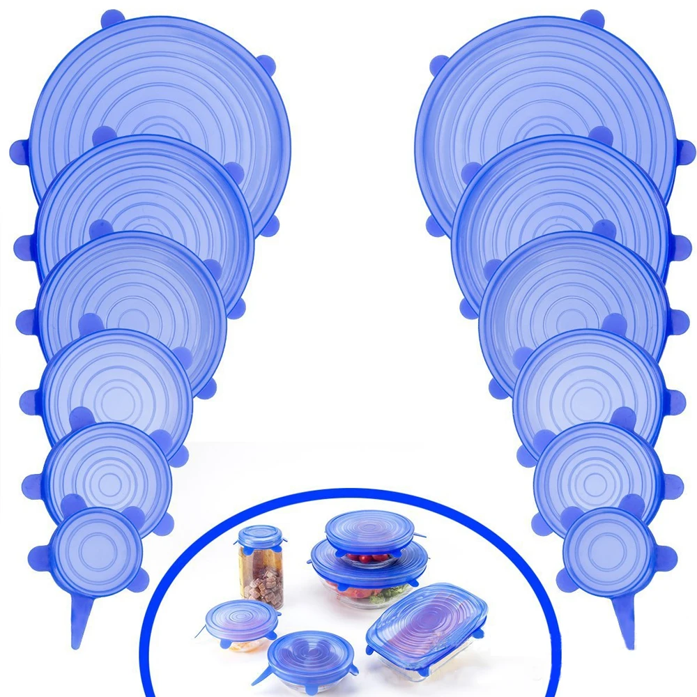 6 шт./компл. крышки растягивающиеся из силикона универсальные крышки для того, чтобы держать Еда хранения свежих стрейч диванных чехлов, свежих фруктов и овощей, чашки, чаша, кружка, посудомоечная машина, консервных банок, пластина