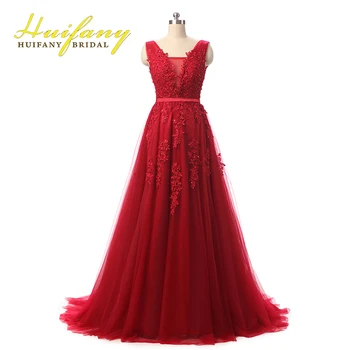 Robe De Soiree Red/Coral/Royal Blue/Pink Lace Appliqued Beaded Sexy Long Evening Dresses Elegant Formal Prom Party Gowns