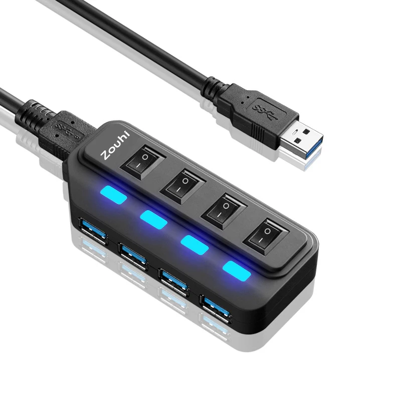 Высокоскоростной концентратор USB 3,0 с 4 портами 5 Гбит/с переключателем, usb-удлинитель для компьютера, ПК, ноутбука, рабочего стола, адаптер для зарядки и синхронизации данных