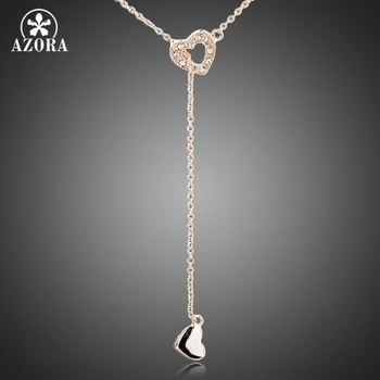 

AZORA Heart Linked To Heart Rose Gold Color Stellux Austrian Crystal Jewelry Pendant Necklace TN0082