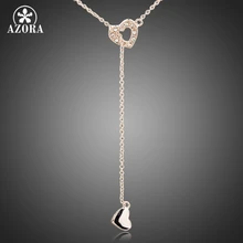 AZORA Heart Linked To Heart Rose Gold Color Stellux Austrian Crystal Jewelry Pendant Necklace TN0082