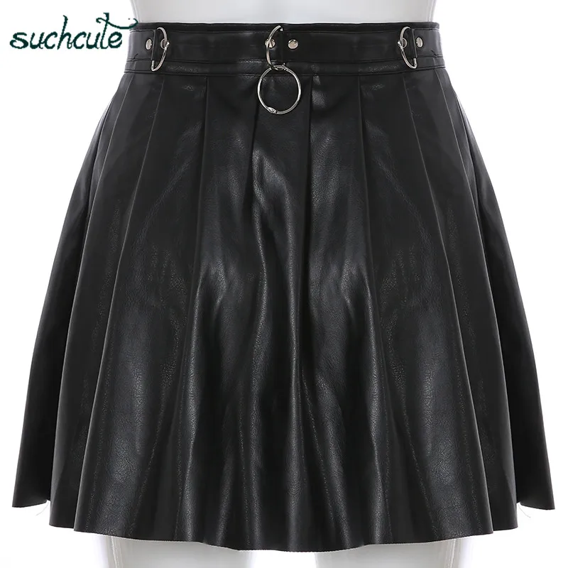 SUCHCUTE Женская юбка кожаная короткая мини модные 2020 плиссированные юбки женские со