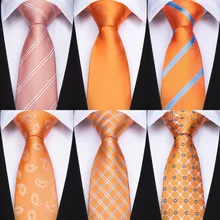 DiBanGu pomarańczowe paski stałe Paisley pledy moda męska krawat z Hanky spinki jedwabne krawaty dla mężczyzn krawaty na wesele
