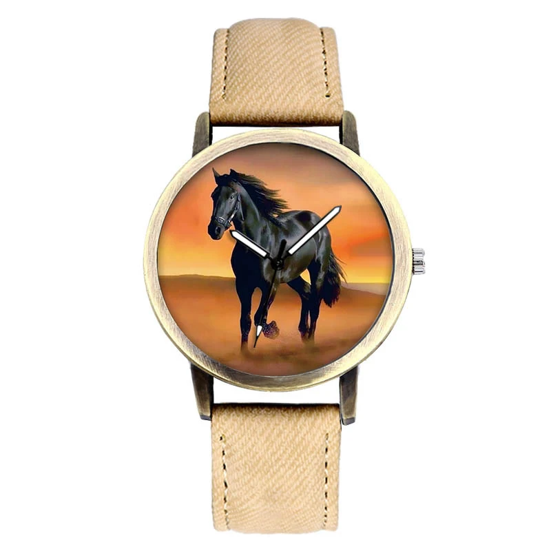 Классическая мода лошадь кварцевые наручные часы кожа для мужчин женщин подвеска браслет часы relogio masculino - Цвет: Хаки