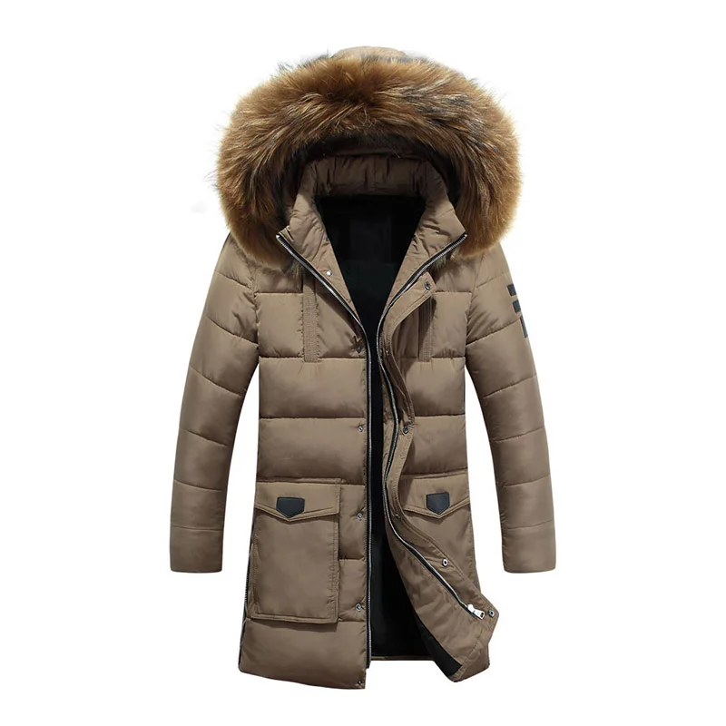 Winter Brand Men Thick Warm Casual Fur Collar Hood Jacket Cotton Coat Windproof Outwear Parkas Streetwear