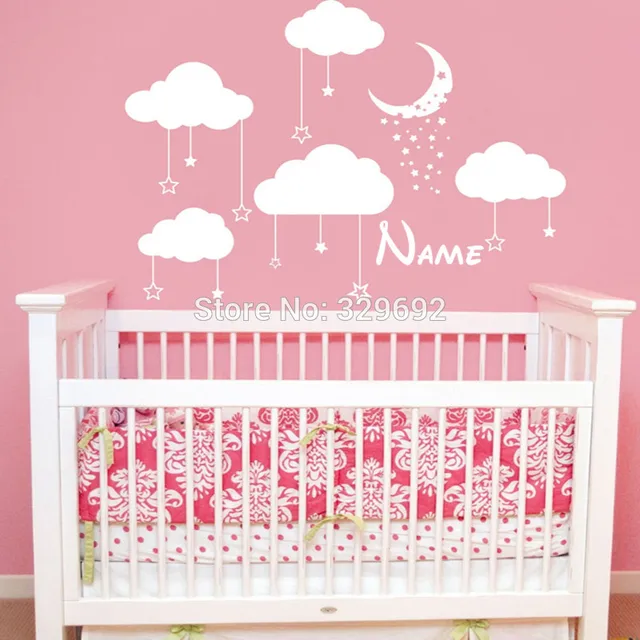 personalized name cloud wall decal stars and moon vinyl wall sticker