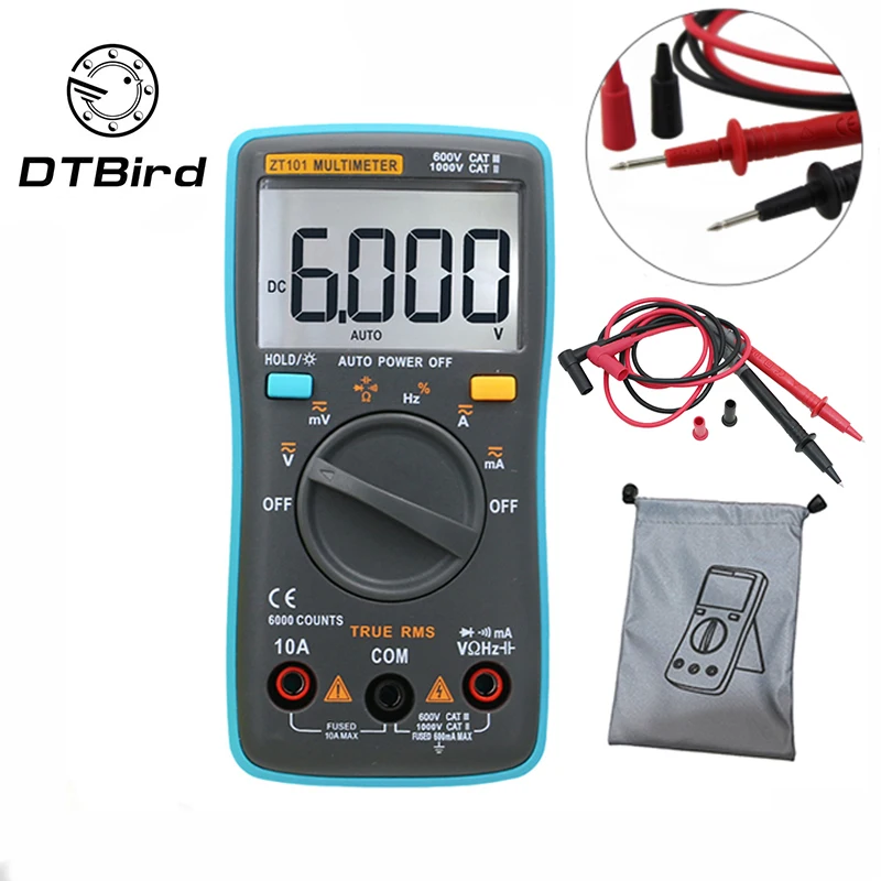 

RM101 Digital Multimeter 6000 Counts Backlight AC/DC Ammeter Voltmeter Ohm Portable Meter Voltage Meter