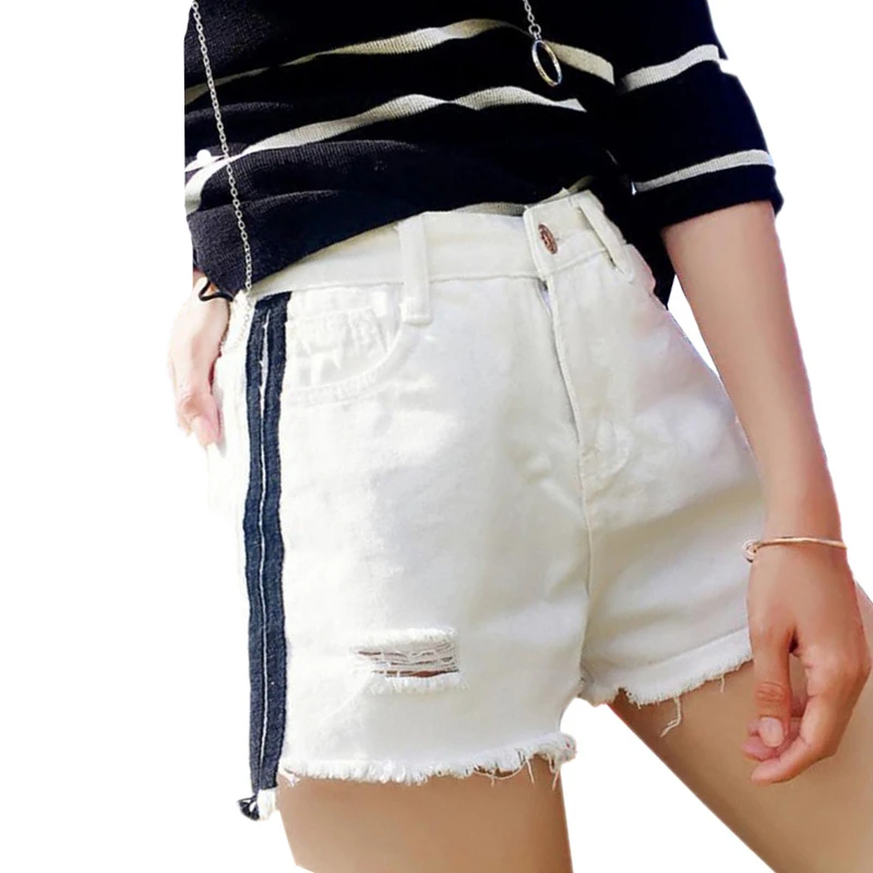 YSDNCHI летние джинсовые шорты тонкая талия Для женщин шорты для Для женщин 2018 Высокая Талия Отверстие пляжные пикантные кисточкой рваные