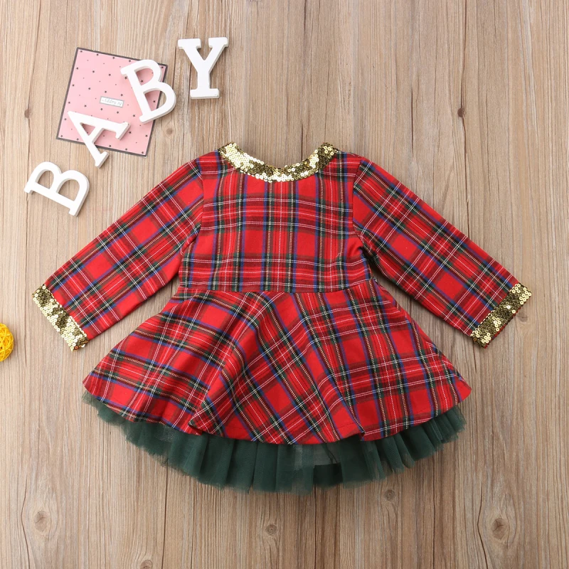 Toddler Kids Baby Girls Princess Party Holiday Bowknot Long Sleeve Plaid Tulle Tutu Skirt Autumn Spring Cotton Girl Clothes Set