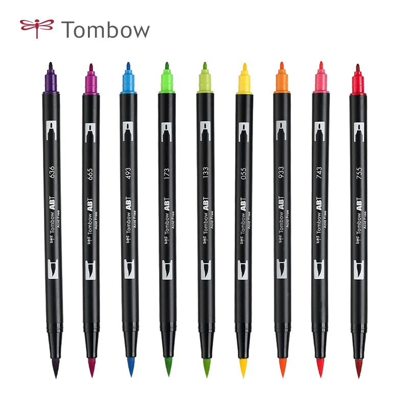 TOMBOW, двойная кисть, ручка, 96 цветов, двойная головка, художественные маркеры, акварельная основа, моющийся мягкий наконечник для рисования, письма, набросков, ABT