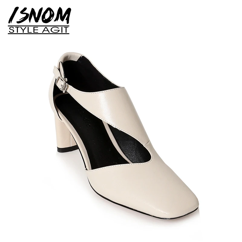 

ISNOM 2019 Spring New High Heels Women Pumps Square Toe Footwear Kid Suede Female Shoes Genuine Leather Shoes Woman Purple