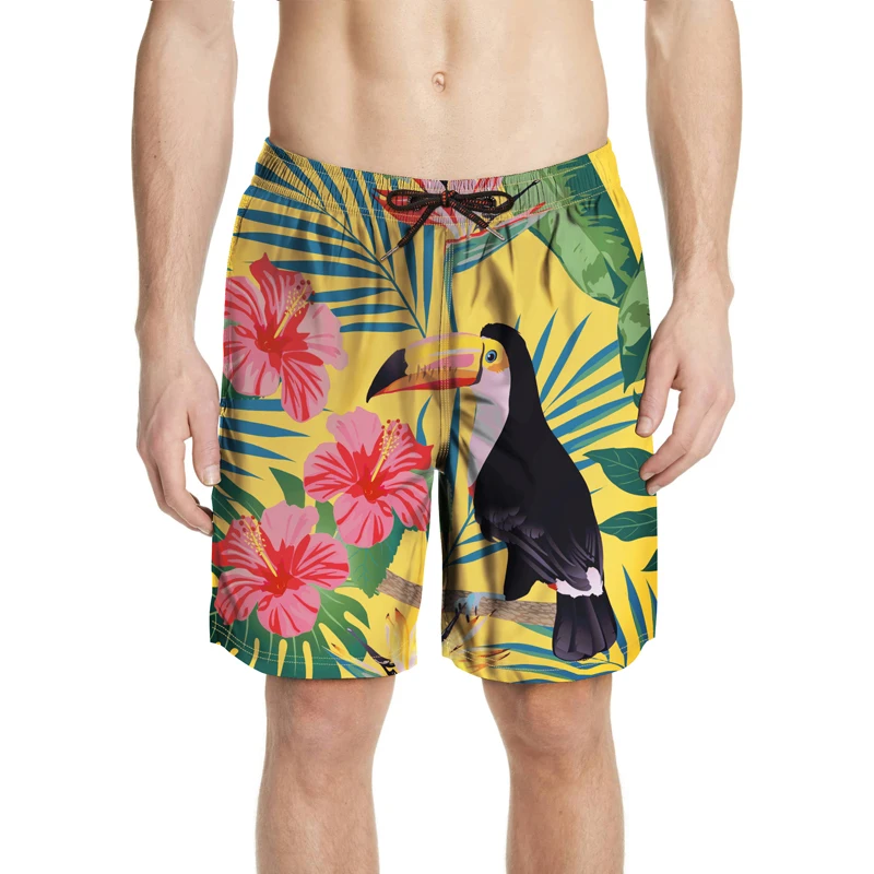 

Bermuda Men's Hipster Quick-drying Shorts Beach Men Digital 3D Toucan Printed Drawstring Elastic Loose Board Shorts Boardshorts