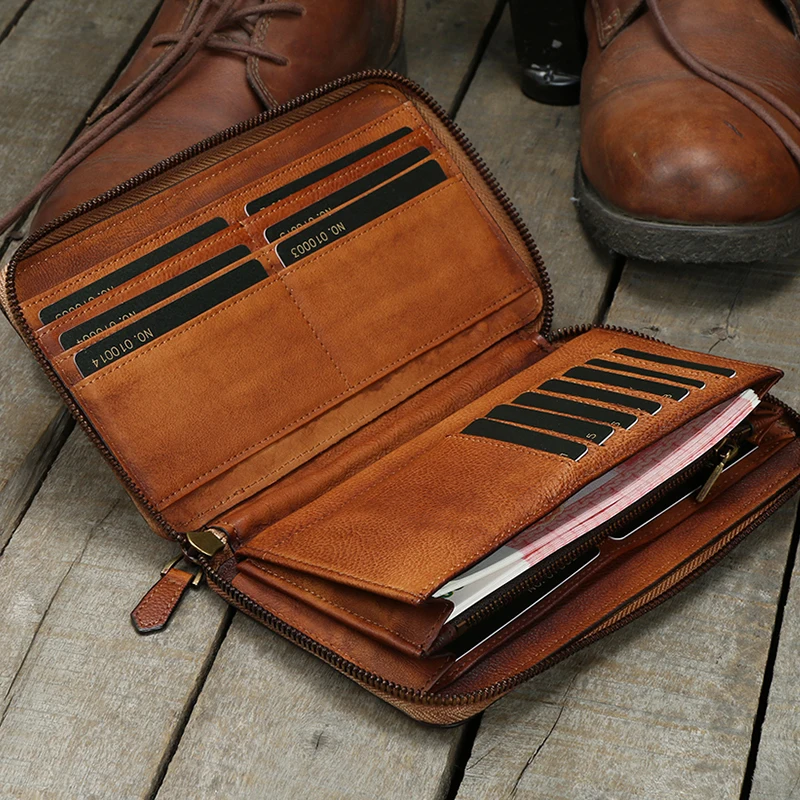 leather zipper wallet for men