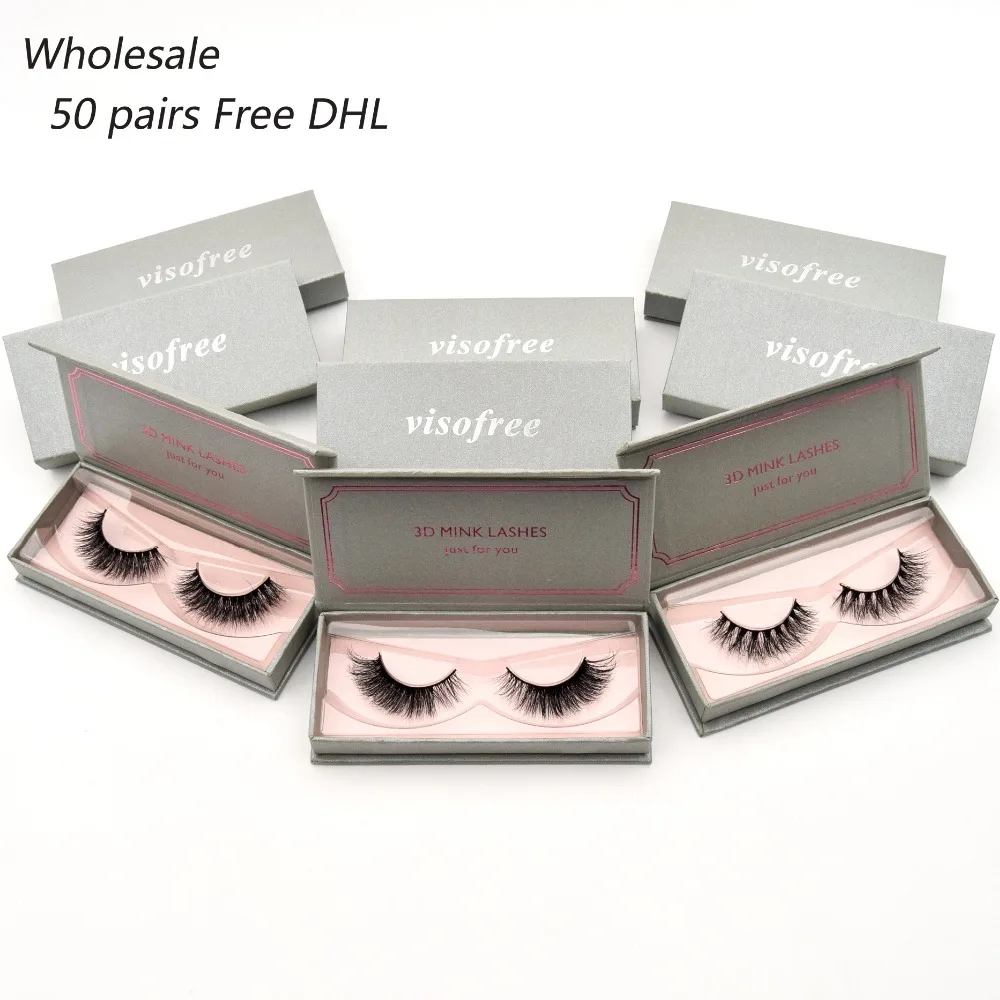 Comprar 50 pares gratis DHL Visofree pestañas 3D Mink pestañas hechas a mano tira completa pestañas largas gruesas pestañas postizas maquillaje 34 estilos pestañas