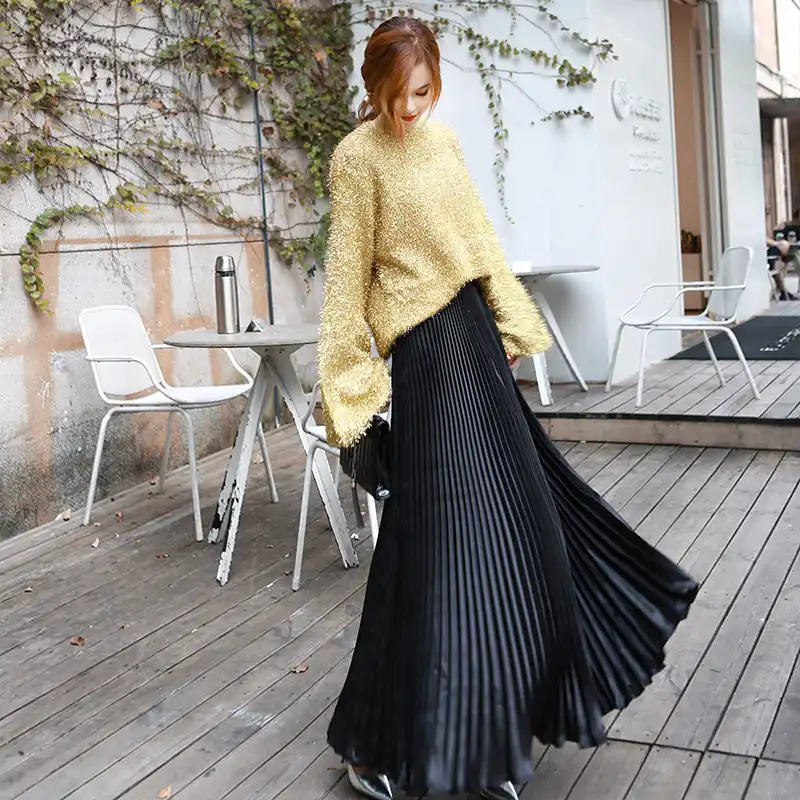 ladies long pleated skirt