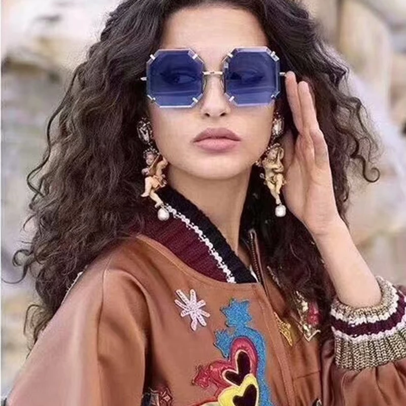 New Trend Polygon Rimless Sunglasses Women Fashion Oversized Square Mirror Eyewear Sun Glasses Female Lunette De Soleil Femme | Аксессуары