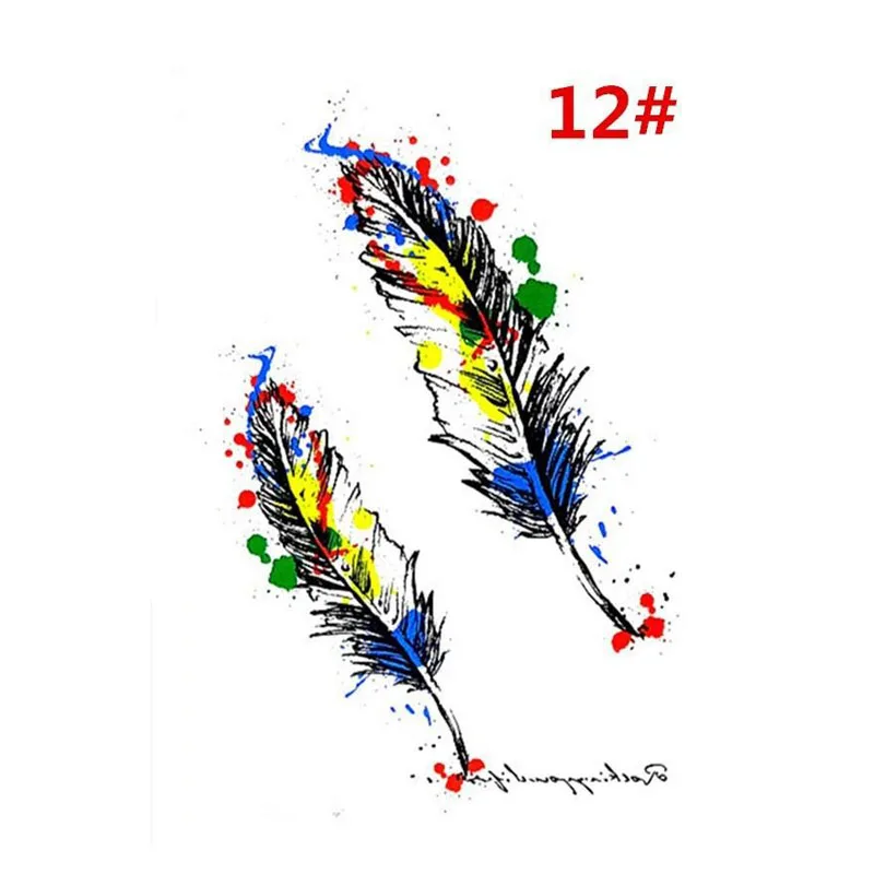 Распродажа, новые милые временные наклейки с синими перьями и цветами на руку для мужчин и женщин, одноразовые тату-наклейки, модные боди-арт - Color: 12