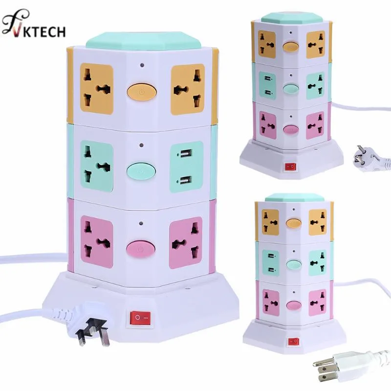 

Universal Smart Electrical Plugs Vertical Power Socket Outlet AC Power Suit +2 USB Ports With Independent Switch Sockets