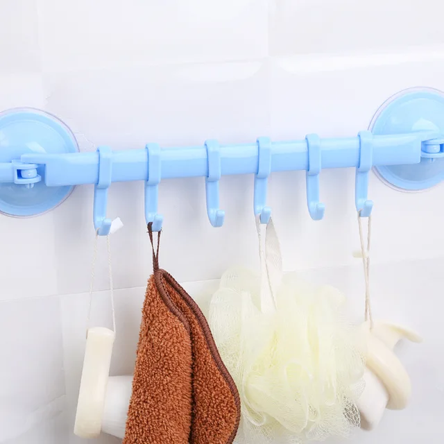 Plastic Bathroom Wall Shelf Sucker Hook Nail Locked with 6 Hooks for Kitchen Bathroom Accessories Wall Hook Products 5 colors  4