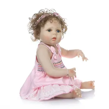 

56cm Realistic Reborn Doll Soft Full Silicone Vinyl Newborn Babies Curly Hair Girl Lifelike Handmade Toy Children Birthday Gifts
