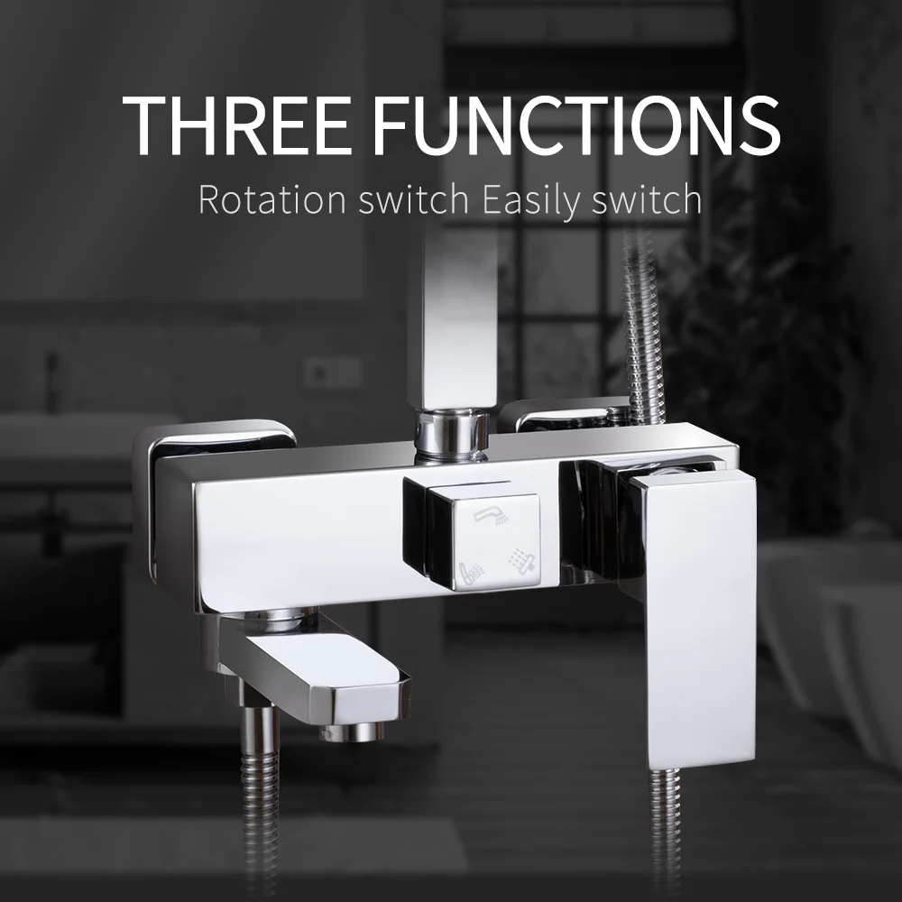 US $50.05 Bathroom 3 Functions Chrome Shower Faucet 360 Degree Rotating Rain ShowerHead Faucet replacement Cold And Hot Shower Mixer Tap