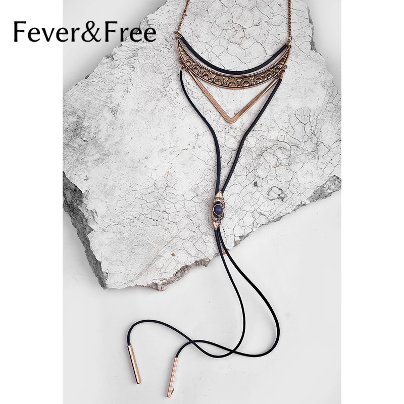 Fever&ampFree Popular Bohemia Style Ethnic Triangle Alloy Necklace Pendant Vintage Exaggerated Long Black Leather Woman | Украшения и
