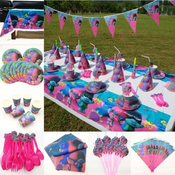

82pc/set For 10 Person Trolls Birthday Party Decoration Kids Boy Girl Disposable Tableware Baby Shower Event Party Supplies Favo