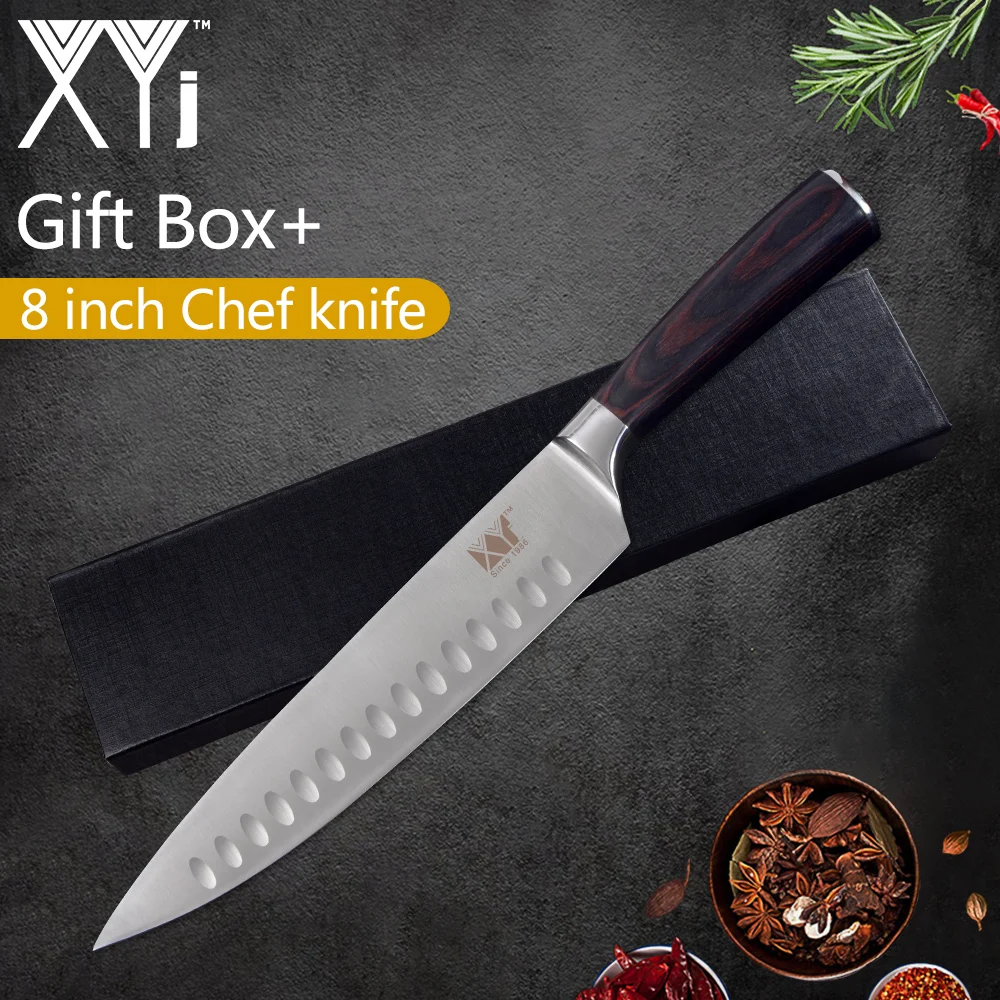 

XYj 8 inch Stainless Steel Kitchen Knife 7cr17 Ultra-thin Sharp Blade Color Wood Comfortable Handle Knife Gift Box Cooking Tool