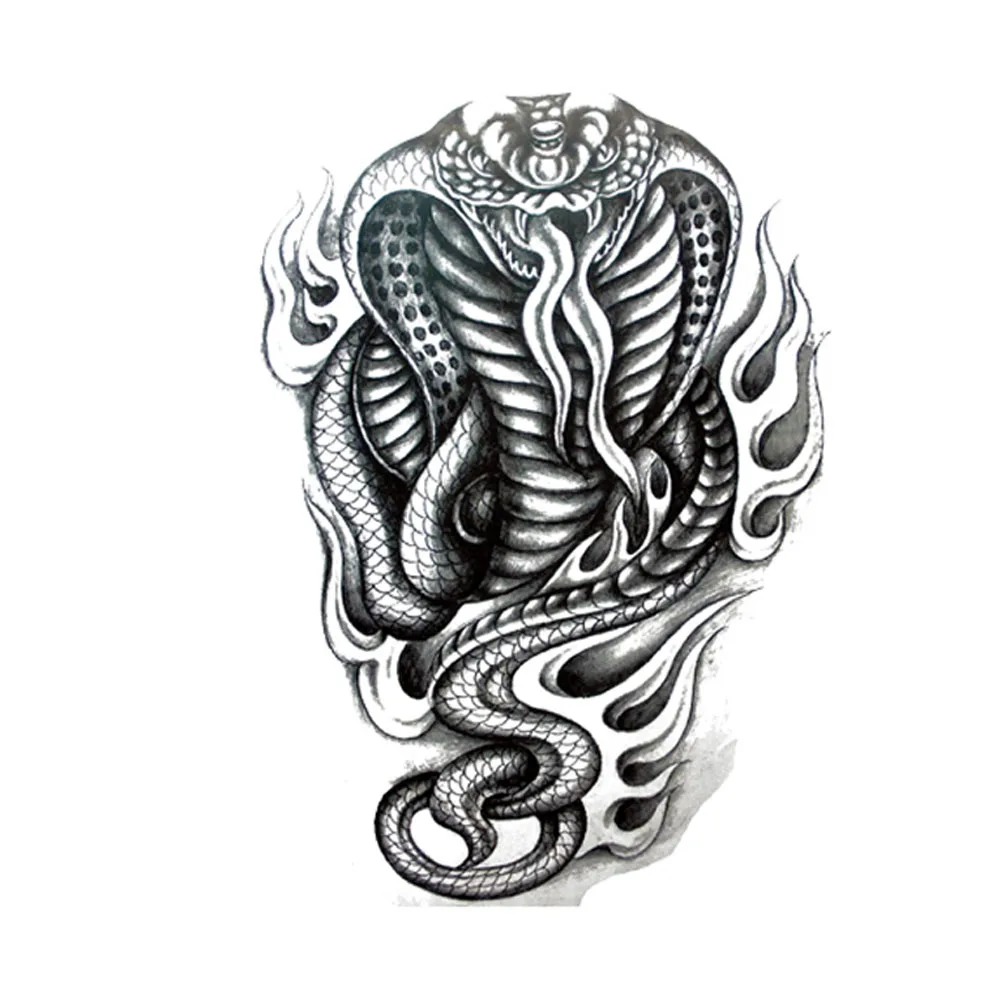 Tribal-Tattoos Domineering-Black-fire-flame-cobra-temporary-font-b-tattoos-b-font-indian-snake-arm-back-font